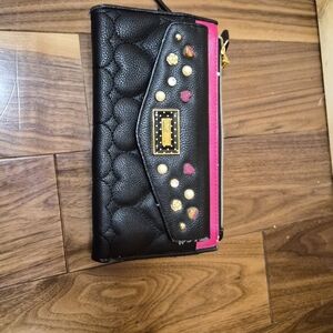 Black and Pink Studded Women's Wallet Clutch